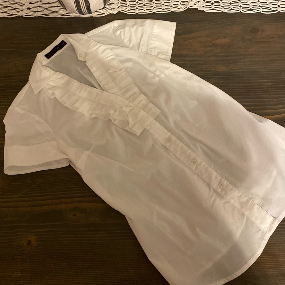The Limited White Ruffle Front Blouse. Size XS